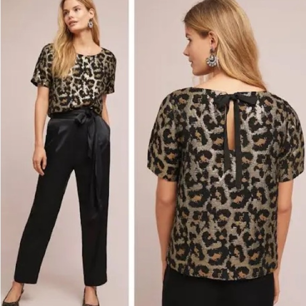 Anthropologie Hutch Black and Gold Patterned Blouse